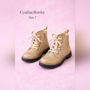 Cynthia Rowley Girls Gold Glitter Ankle Boots Size 7